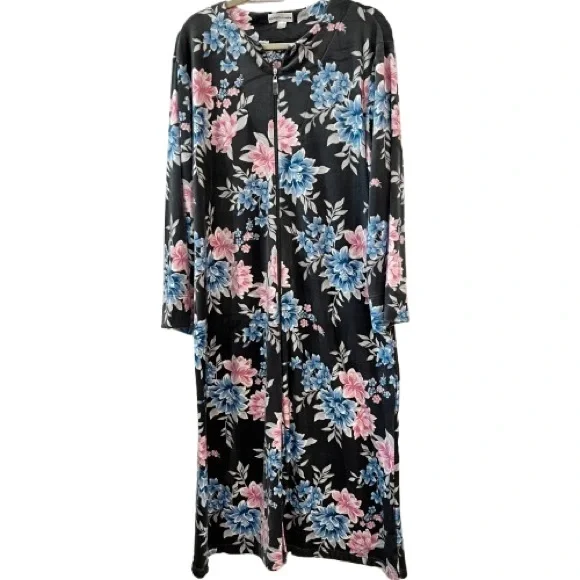 Miss Elaine Long Robe/Dress Full Length Zipper Side Pockets L - Picture 5 of 6